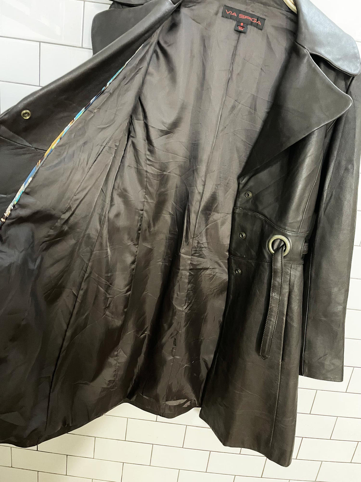 vintage 00s via spiga butter leather eyelet belted snap button jacket | lambskin