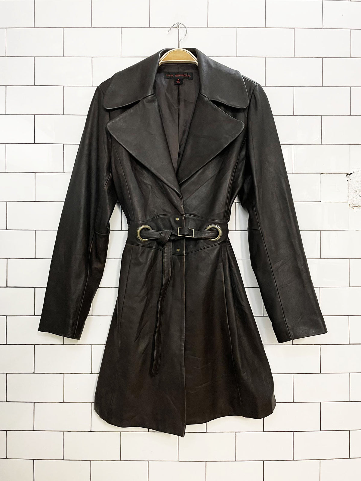 vintage 00s via spiga butter leather eyelet belted snap button jacket | lambskin