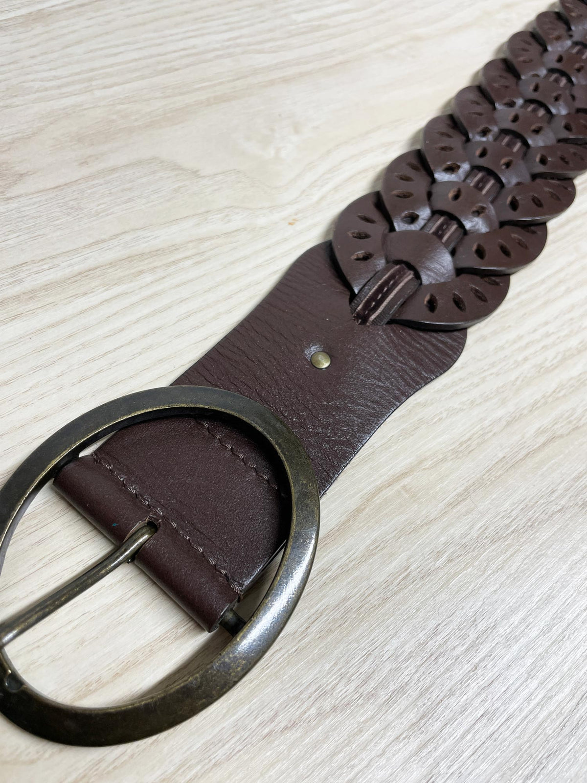 y2k old navy leather braided big buckle belt