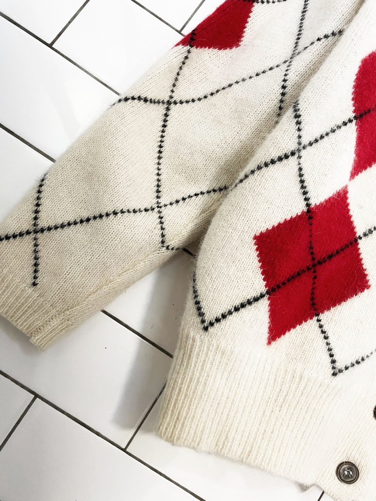 vintage evan-picone wool-angora argyle knit collared cardigan sweater