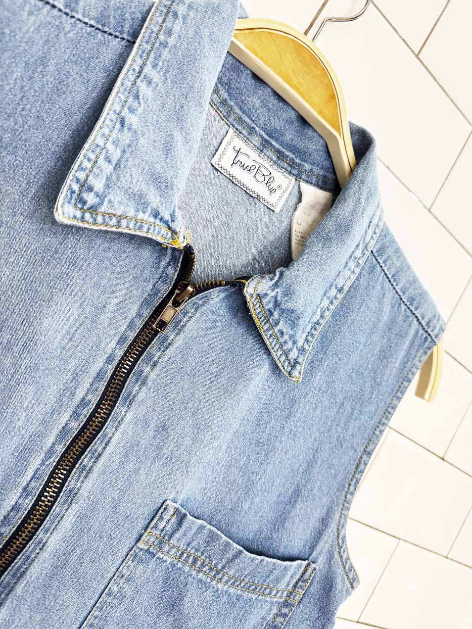 vintage 90s true blue full zip pleated denim mini dress