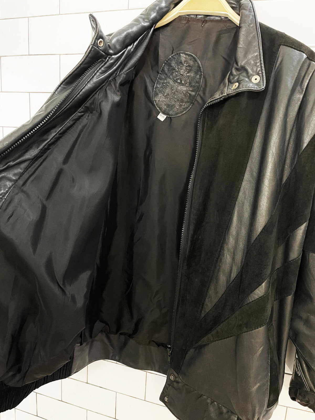 vintage 80s pam-pam soft leather suede sunray bomber jacket