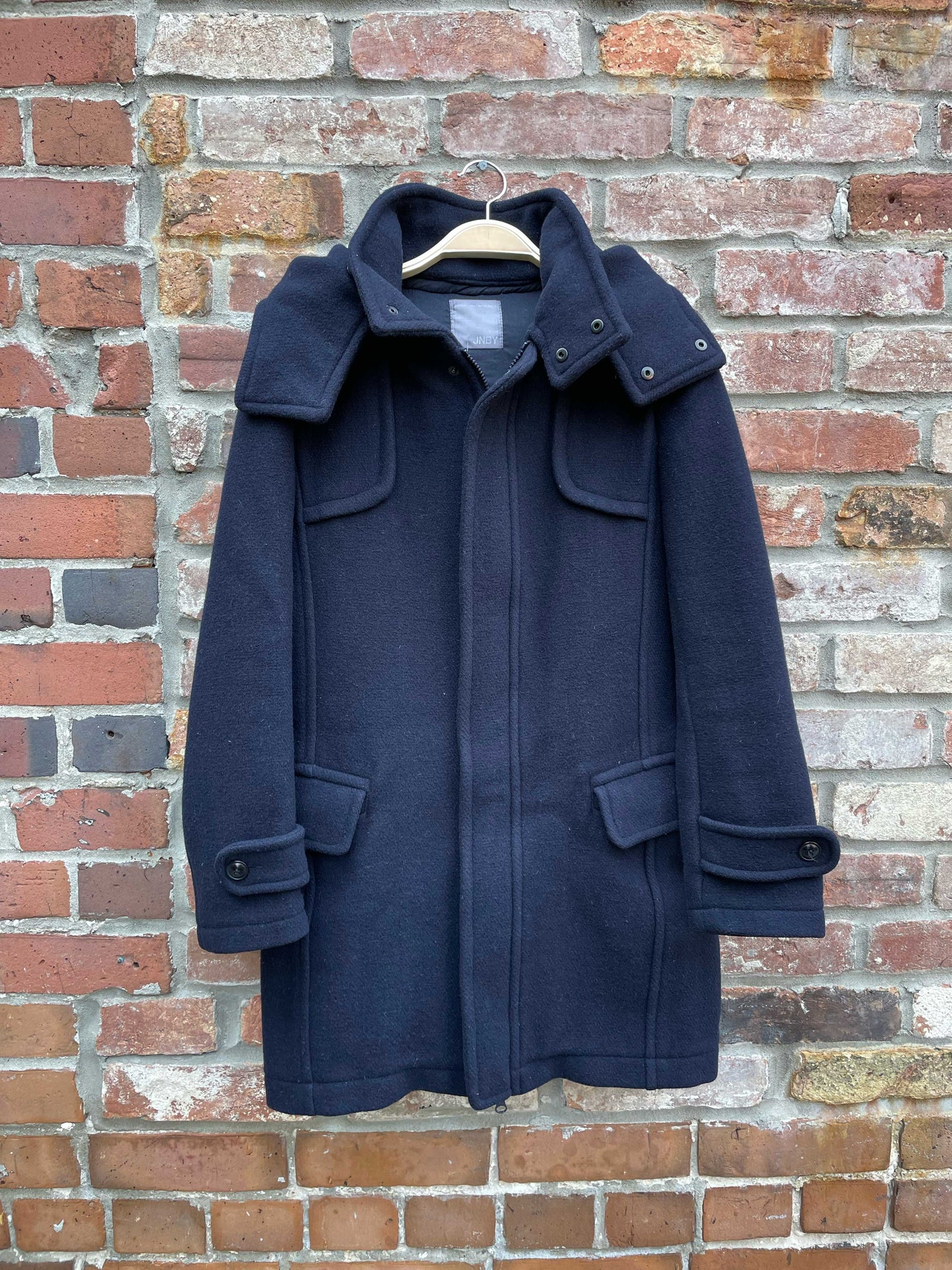 jnby hooded navy wool blend coat