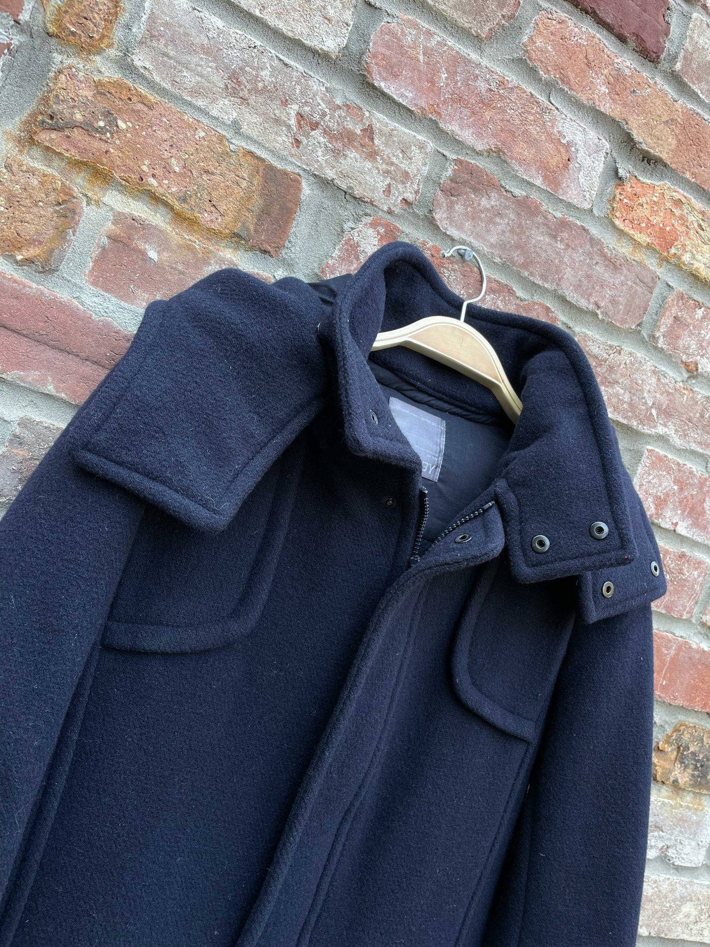 jnby hooded navy wool blend coat