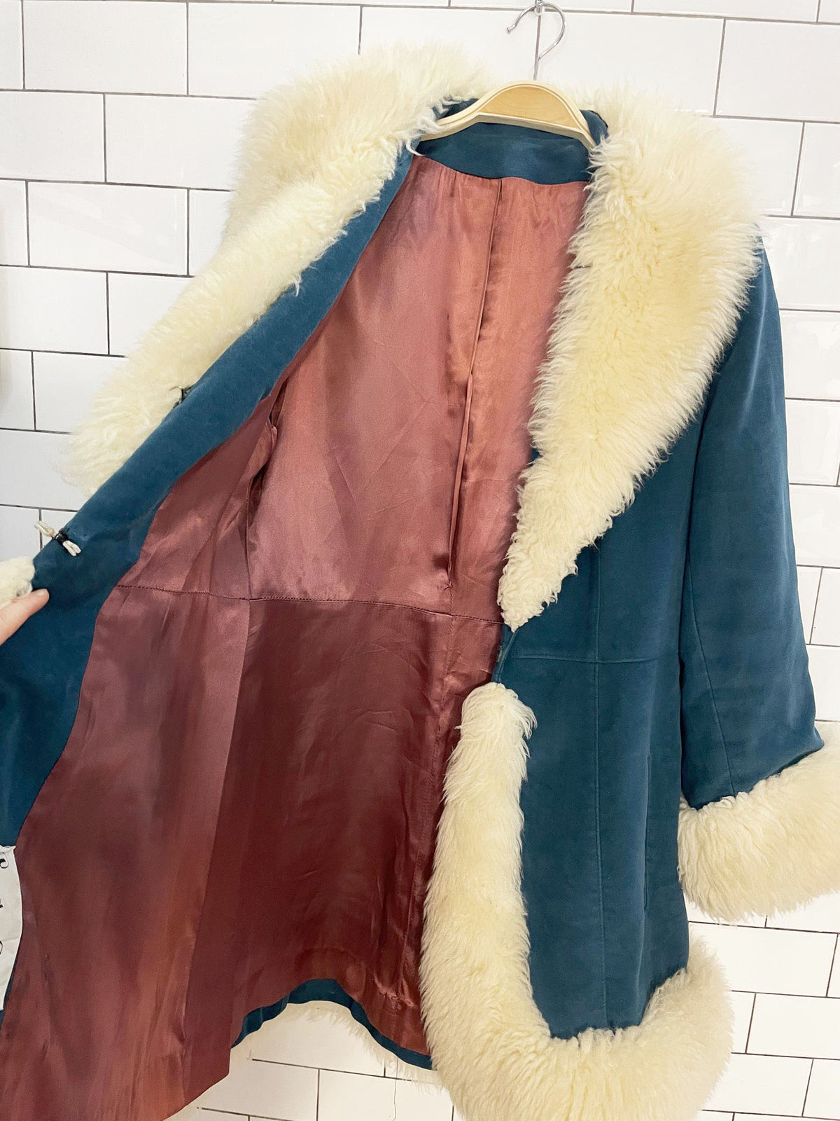 vintage 70s country pacer sheepskin trim velvet penny lane jacket