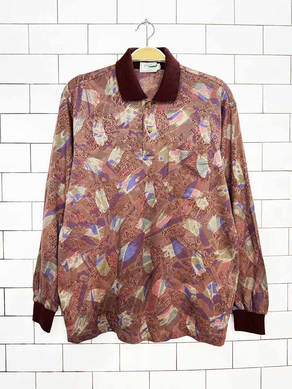 vintage 80s crocodile long sleeve knit polo shirt