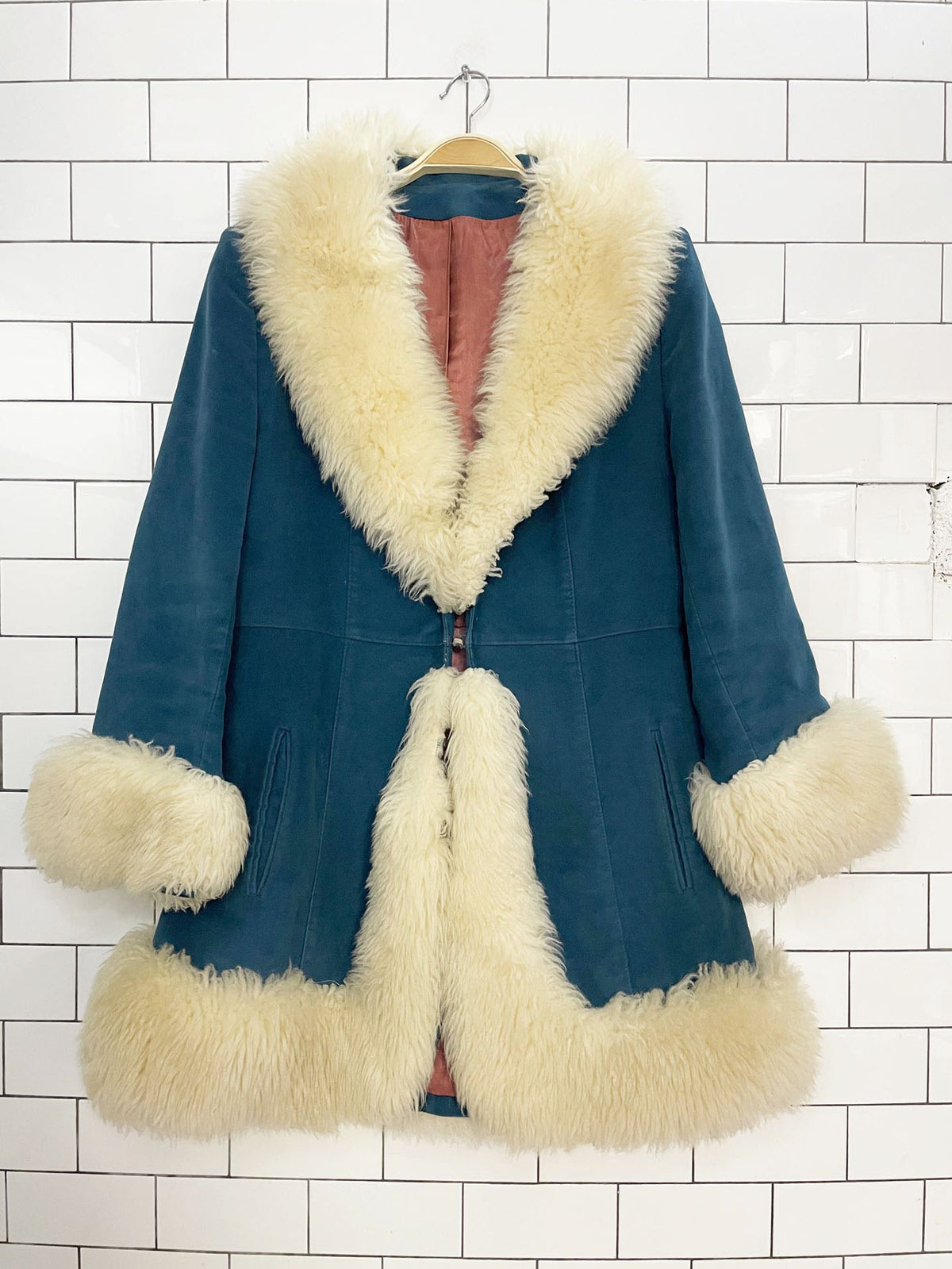 vintage 70s country pacer sheepskin trim velvet penny lane jacket