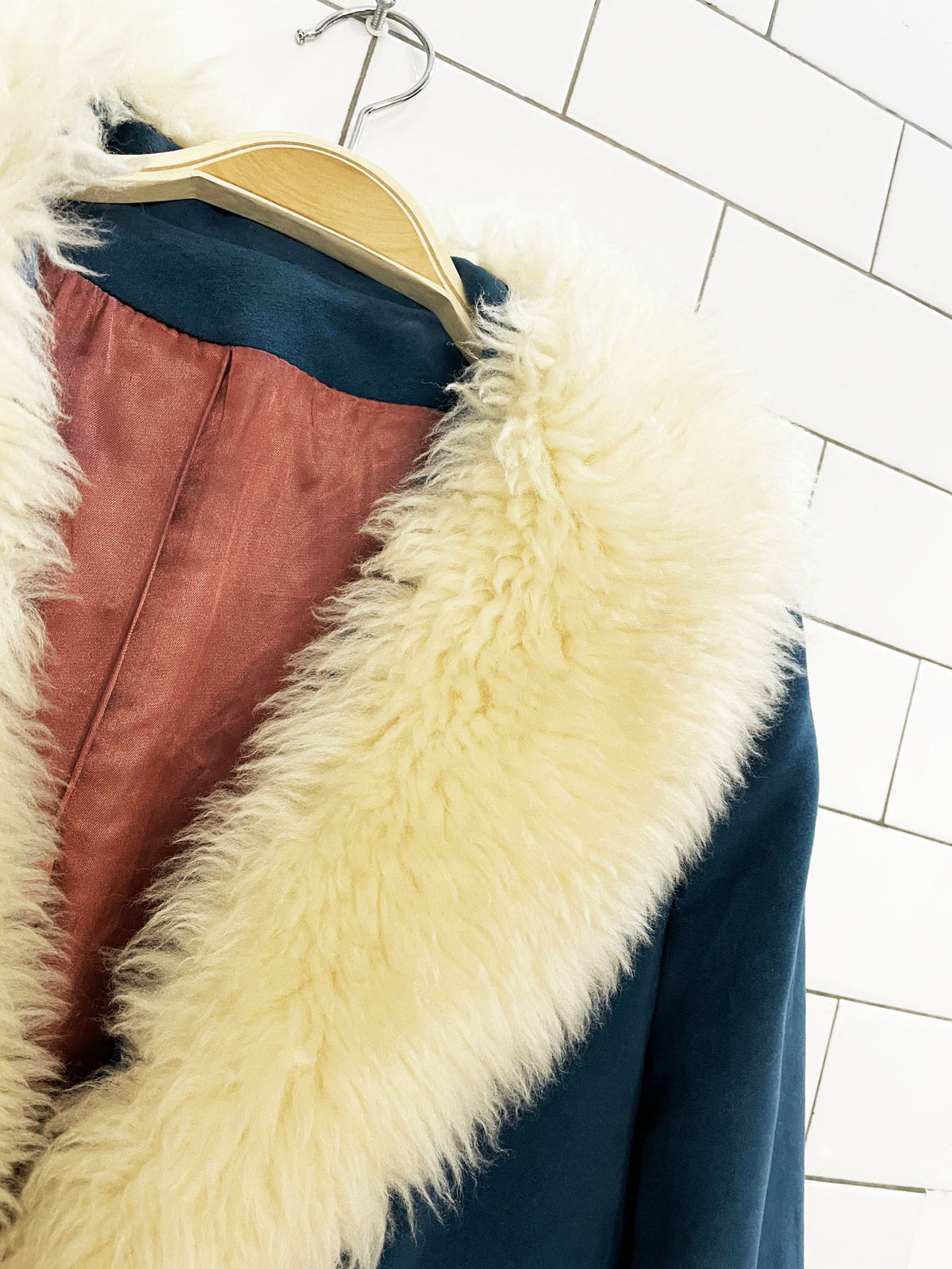 vintage 70s country pacer sheepskin trim velvet penny lane jacket