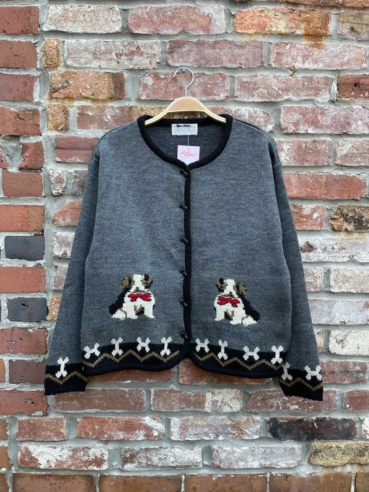 vintage casual corner knit dog cardigan