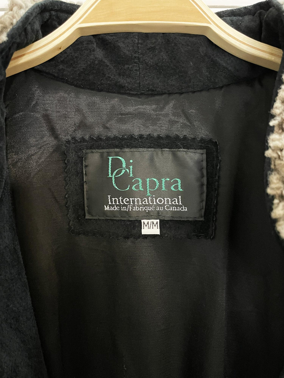 vintage di capra soft suede shearling trim long jacket | made in canada