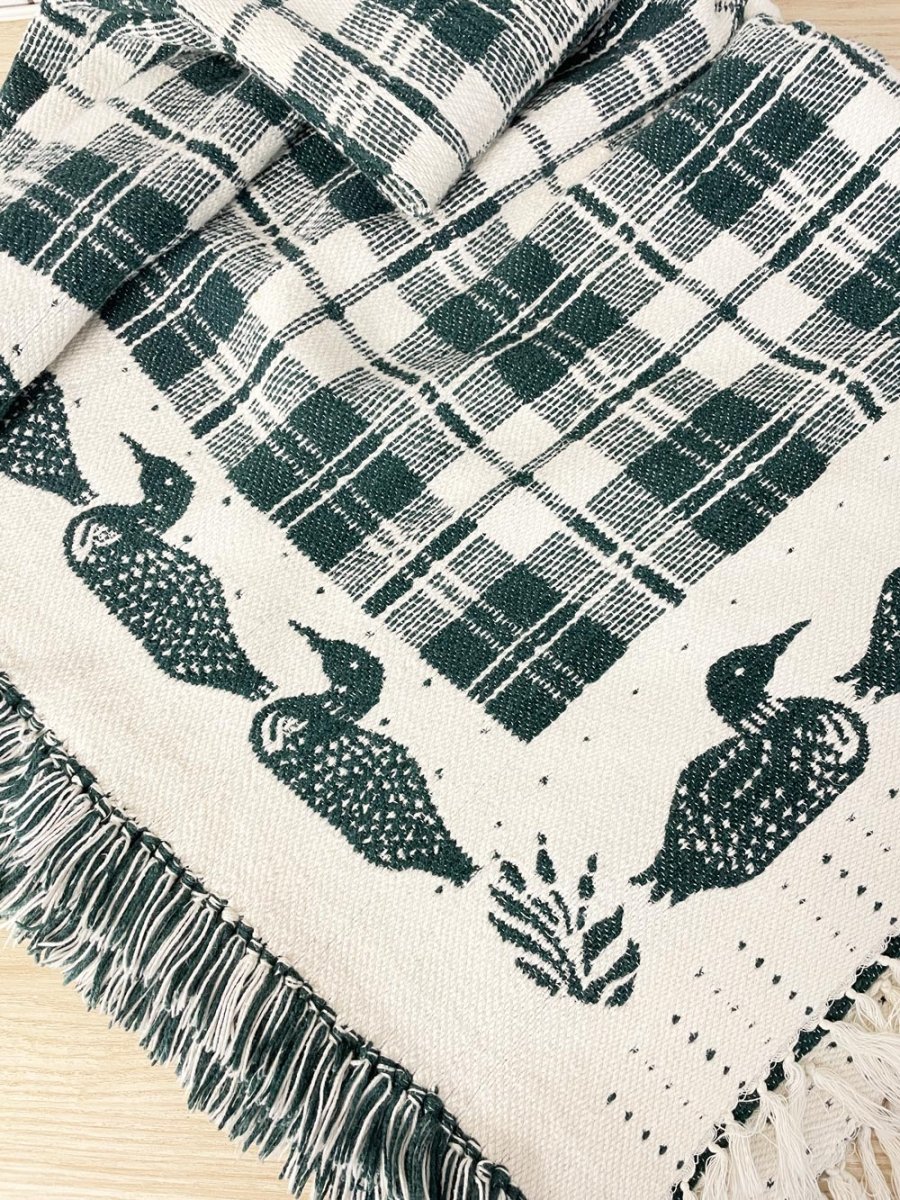 vintage 90s NR loon check knit throw blanket | northern reflections - good market thrift store