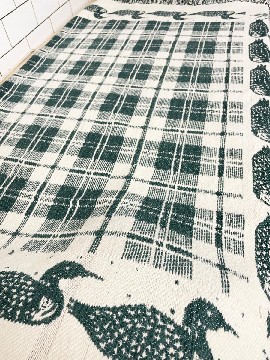 vintage 90s NR loon check knit throw blanket | northern reflections - good market thrift store