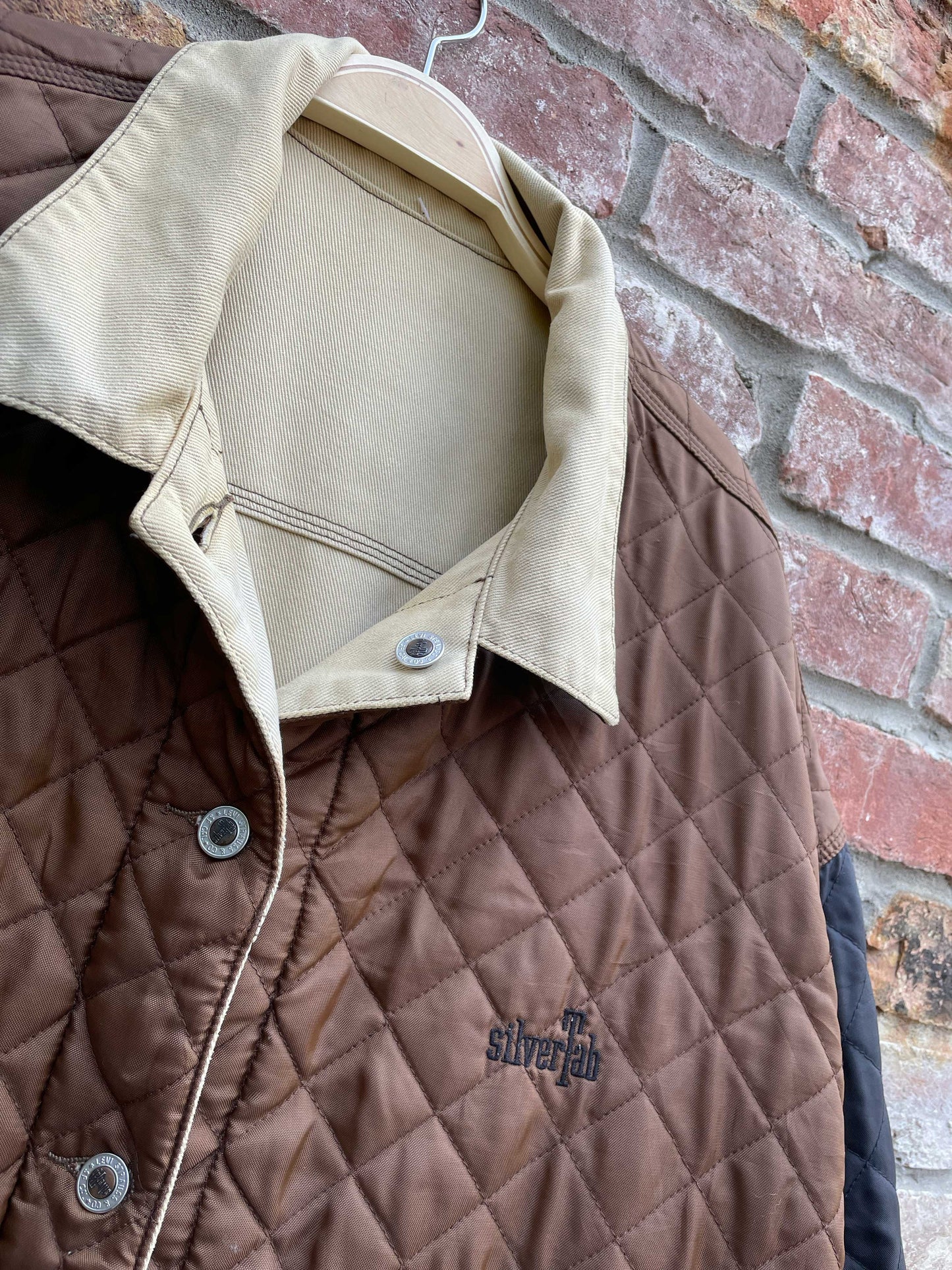 vintage levi's silvertab reversible quilted trucker jacket