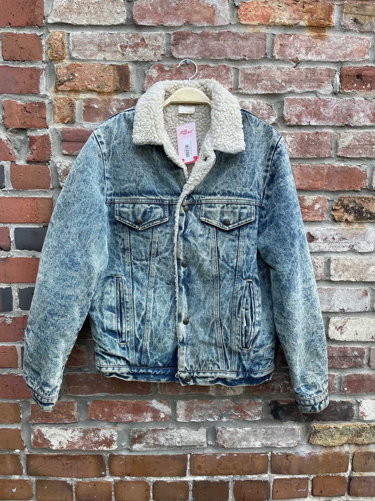 vintage brass rail sherpa lined denim jacket