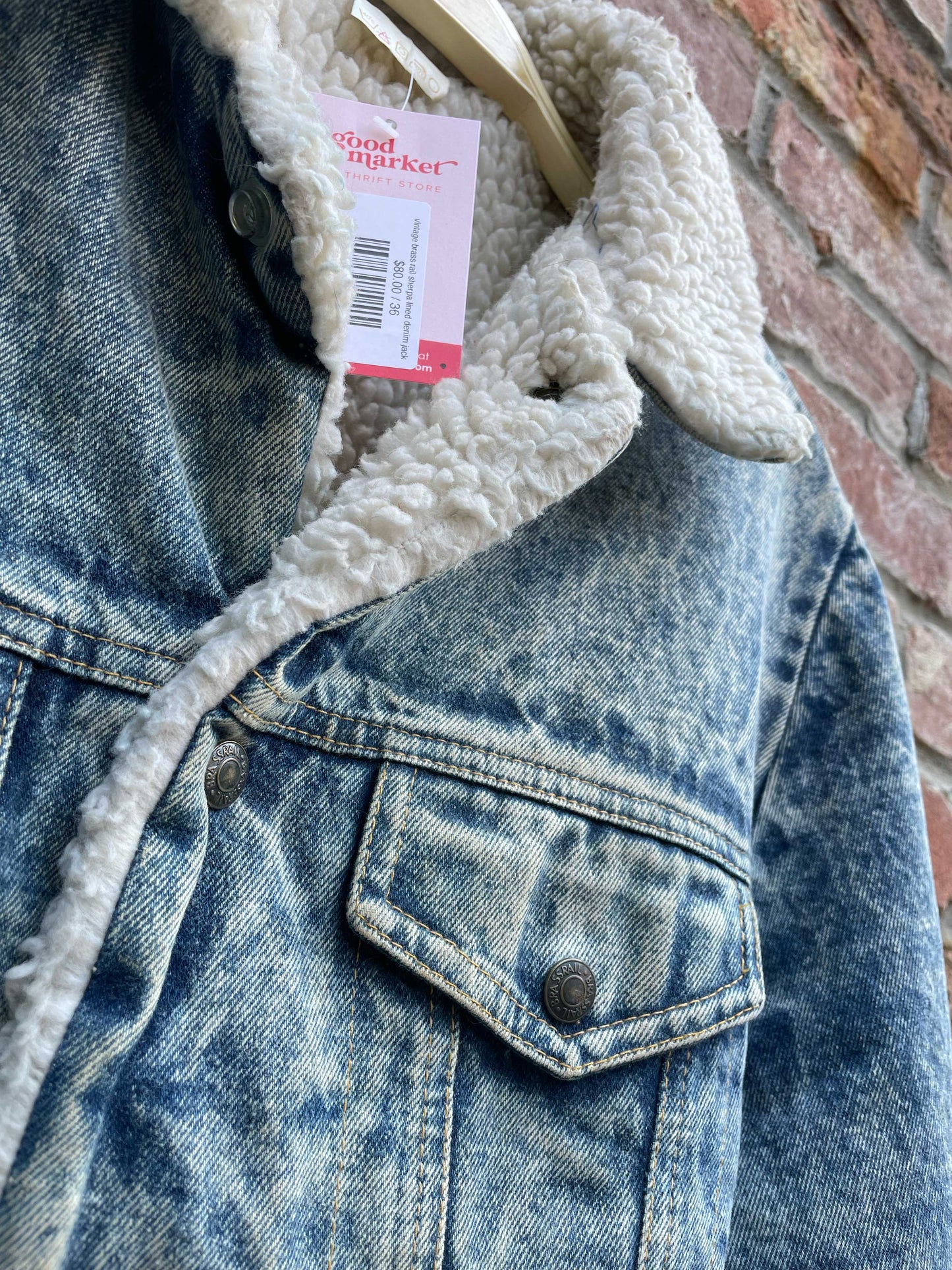 vintage brass rail sherpa lined denim jacket