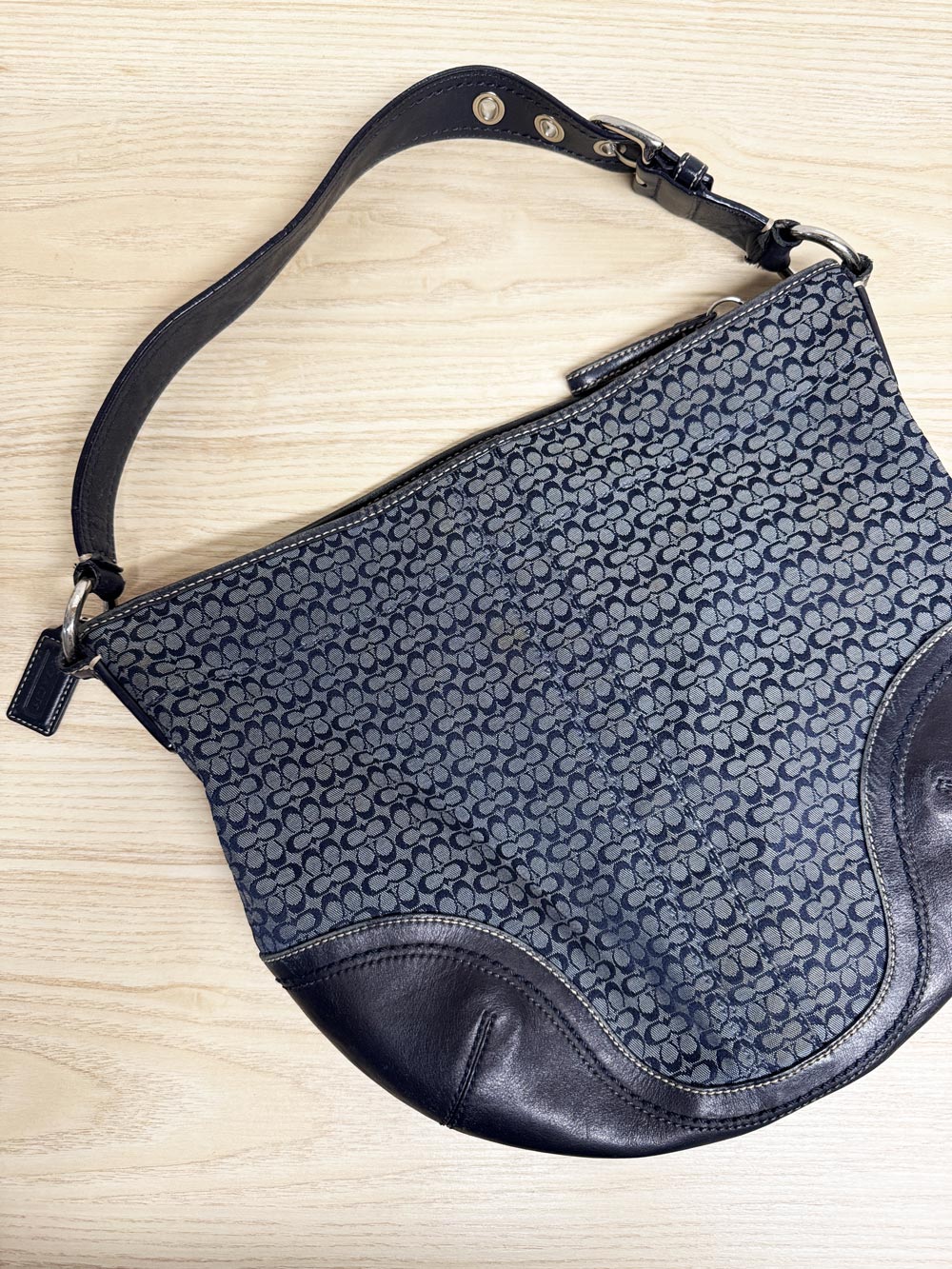 y2k coach soho leather trim monogram canvas shoulder bag