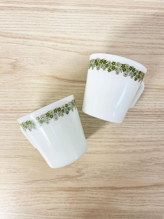x2 vintage pyrex spring blossom milk glass mugs - good market thrift store