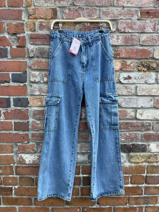 high rise wide leg cargo jeans