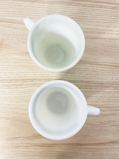 x2 vintage pyrex spring blossom milk glass mugs - good market thrift store