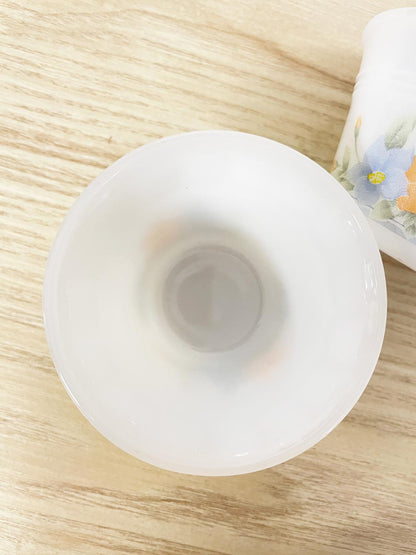 x2 vintage milk glass floral dishes - good market thrift store