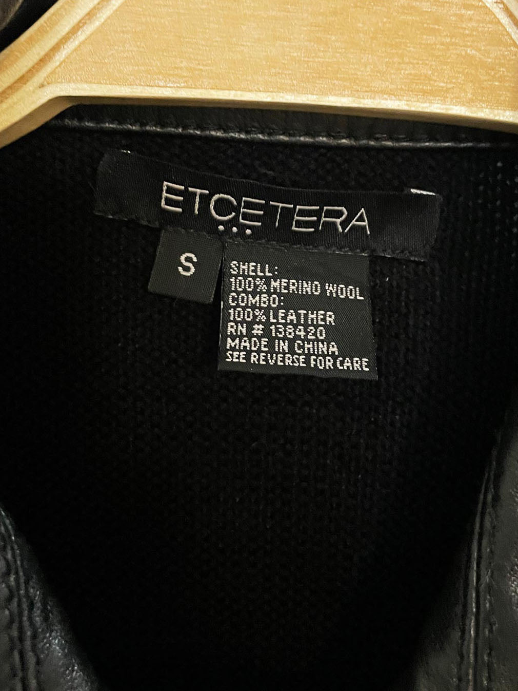 etcetera 100% merino wool + lamb leather knit cardigan jacket
