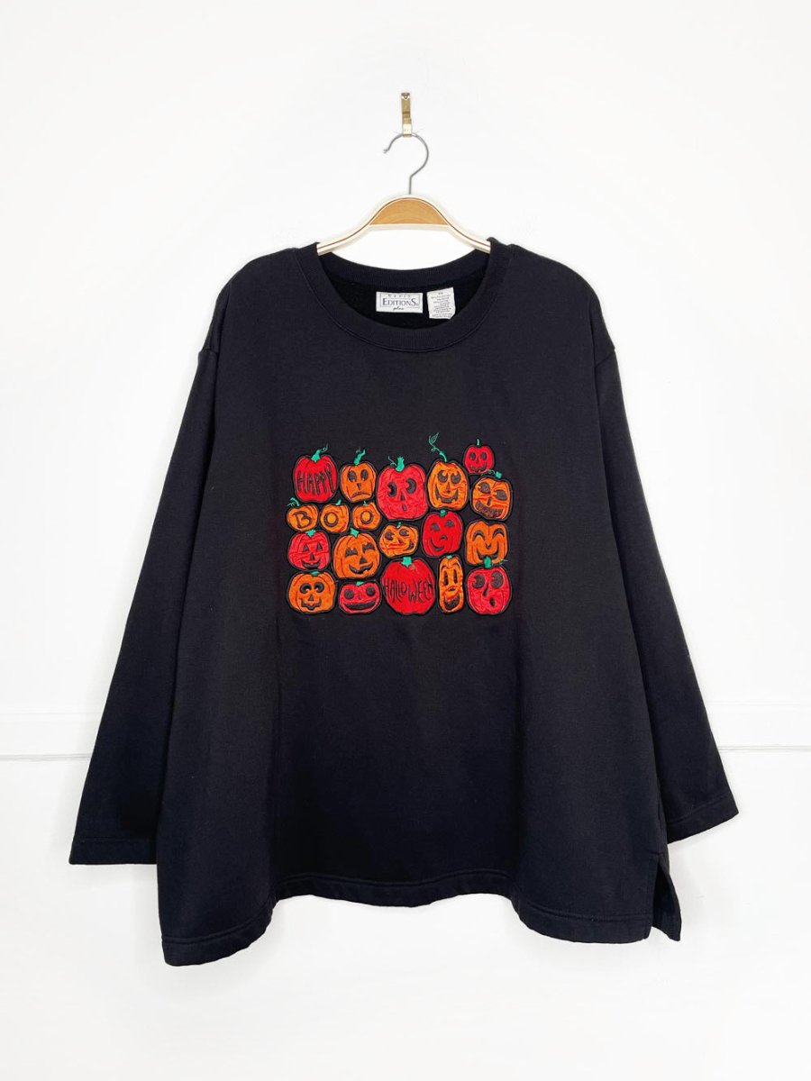 vintage 00s basic editions pumpkin appliqué boxy sweatshirt | halloween - good market thrift store