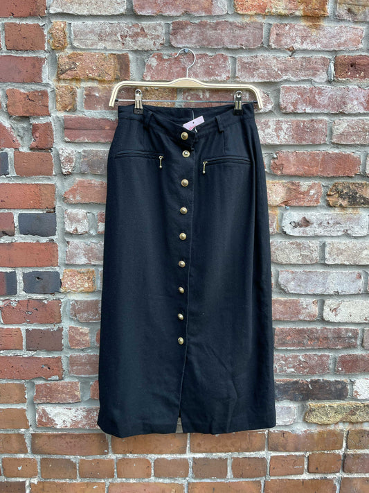 vintage braemar gold button wool midi skirt