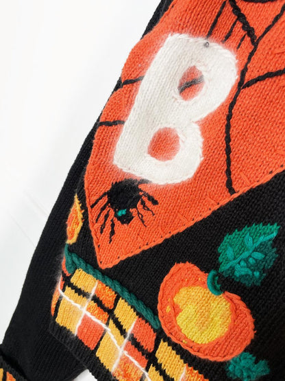 vintage 90s lauren hansen ramie - cotton argyle "BOO" knit cardigan | halloween - good market thrift store