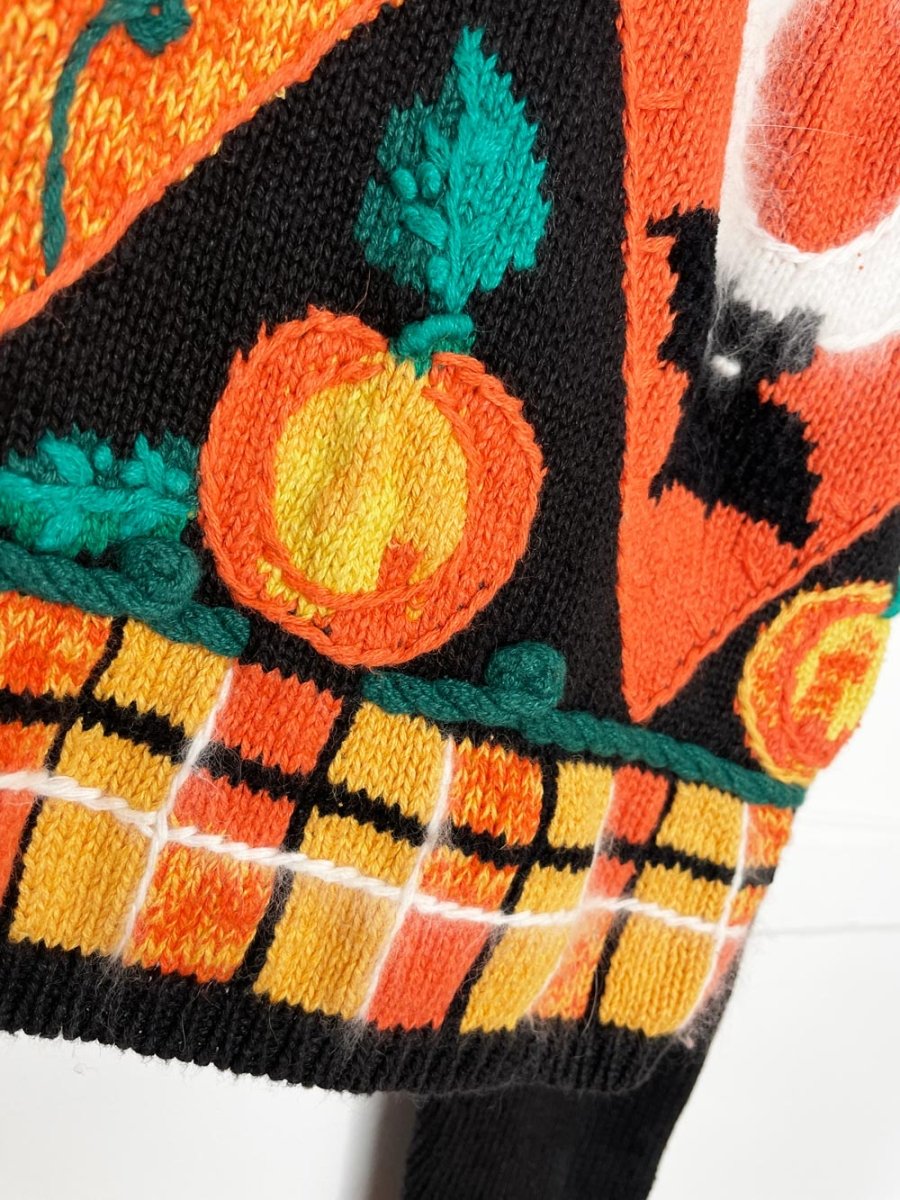 vintage 90s lauren hansen ramie - cotton argyle "BOO" knit cardigan | halloween - good market thrift store