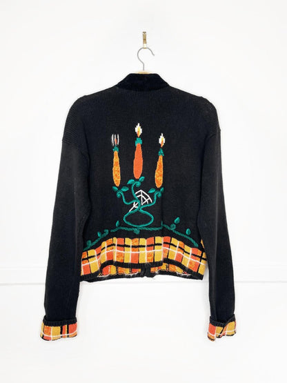 vintage 90s lauren hansen ramie - cotton argyle "BOO" knit cardigan | halloween - good market thrift store