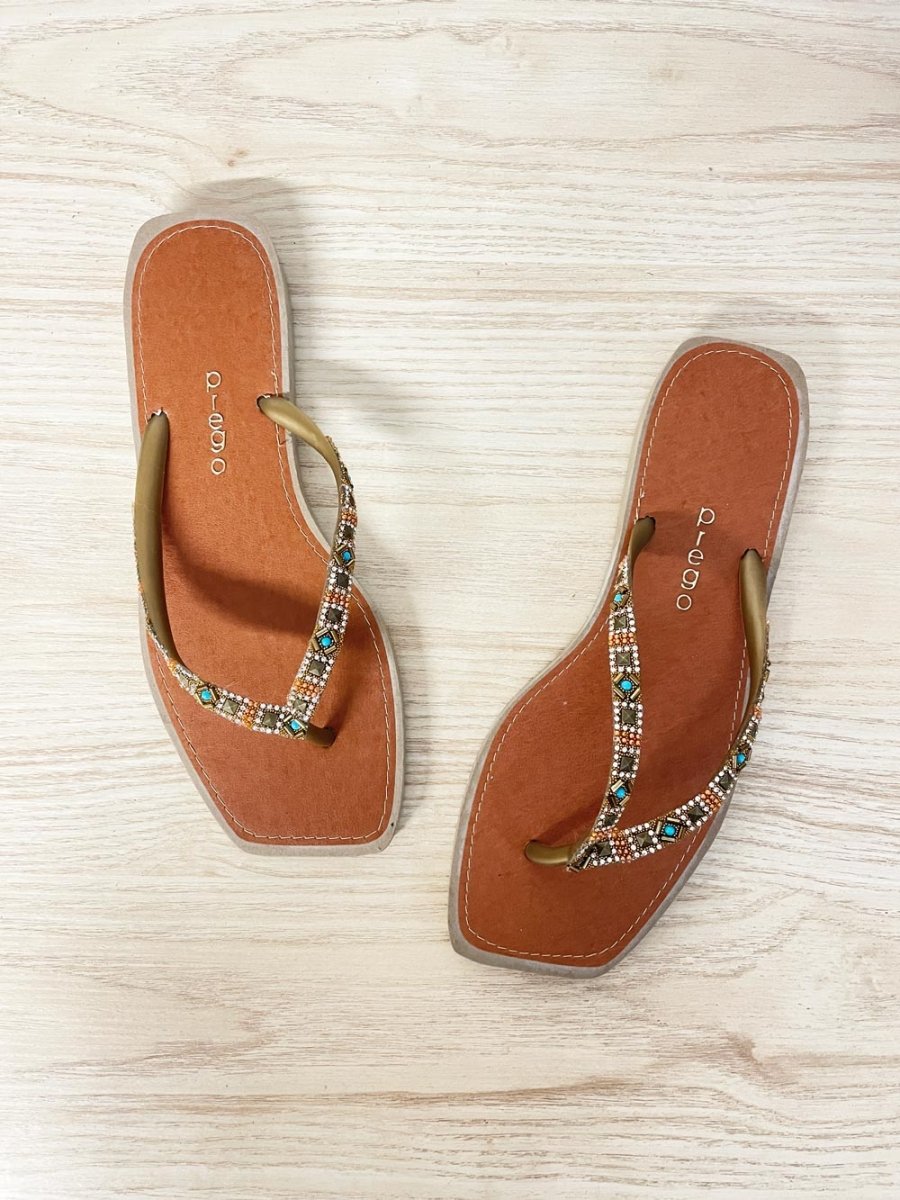 prego boho gem square toe thong sandal - good market thrift store