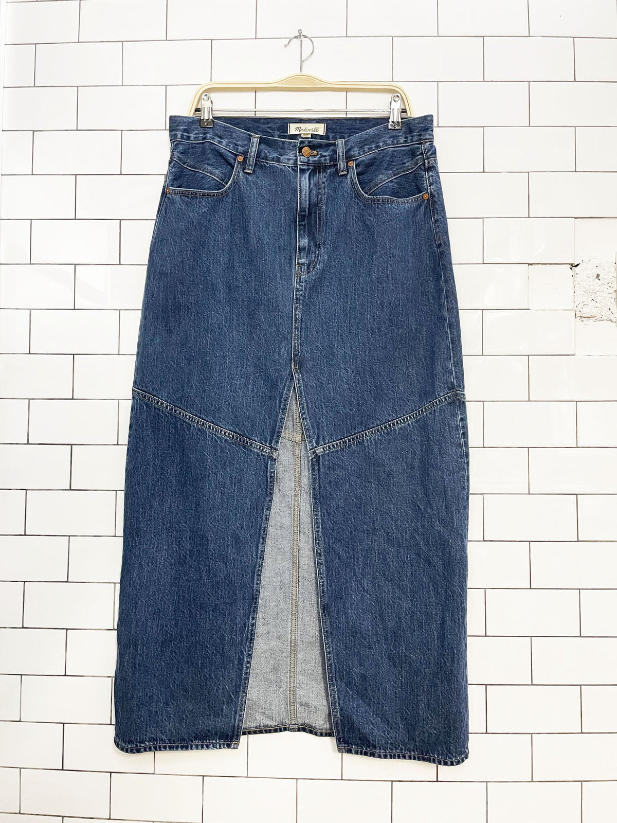 madewell denim mid-rise maxi skirt