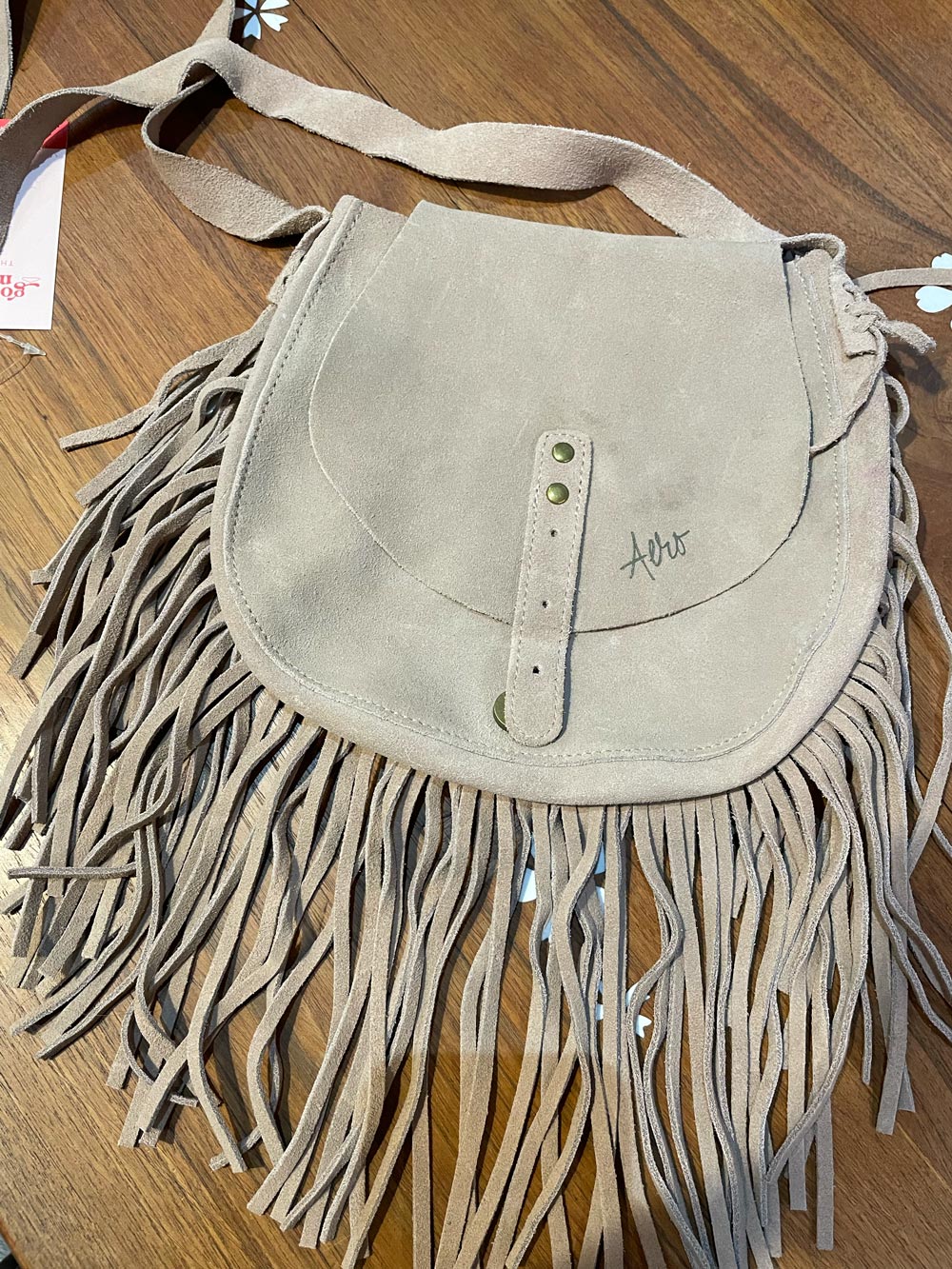 aero boho fringe suede saddle bag