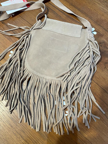 aero boho fringe suede saddle bag
