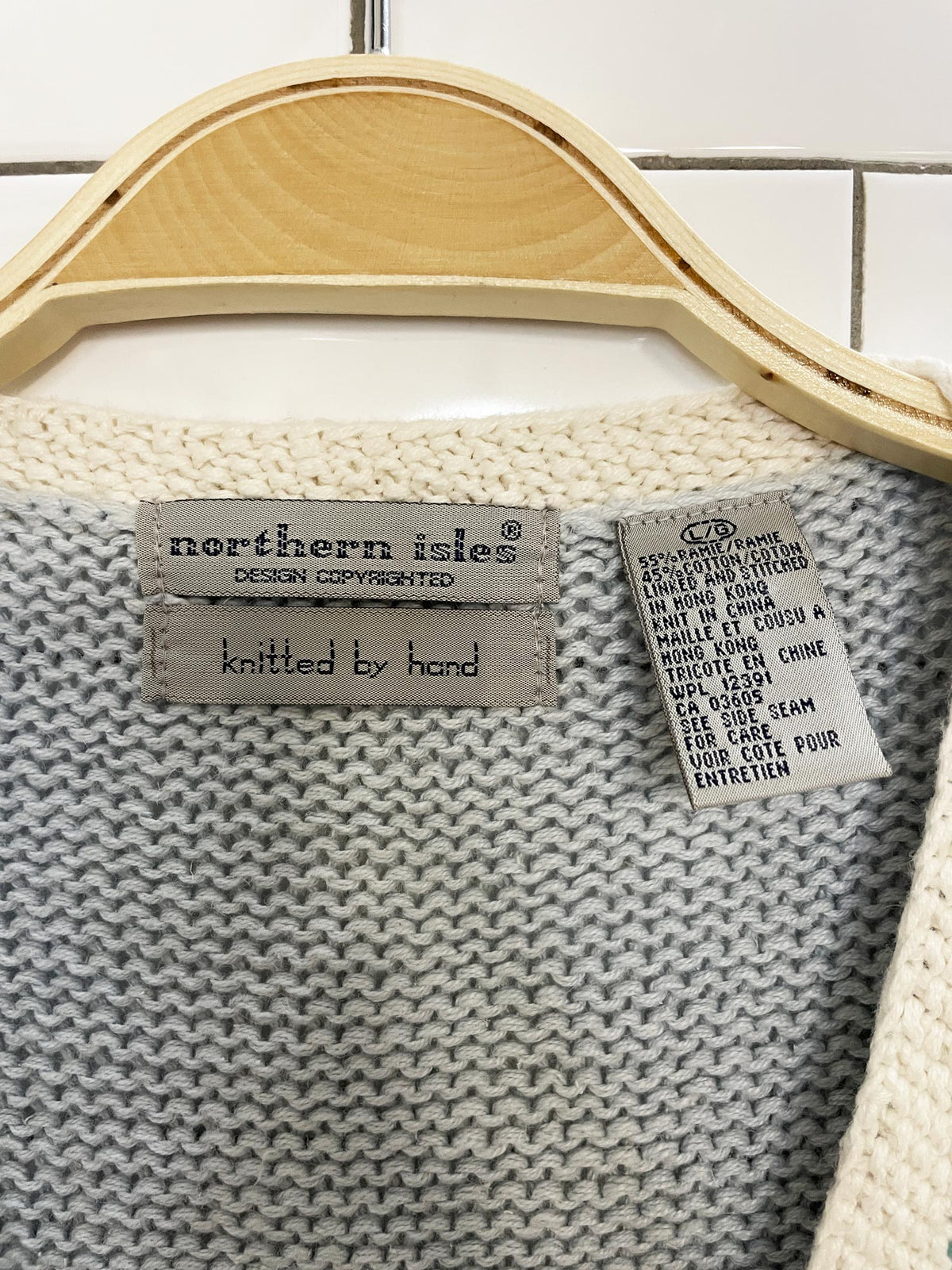 vintage northern isles ramie-blend hand-knit sailboat lighthouse vest