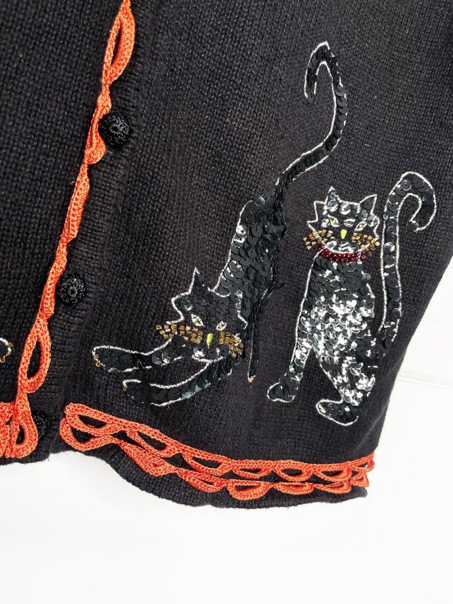 vintage studio treat ramie - cotton sequin black cat vest | halloween | designers originals - good market thrift store