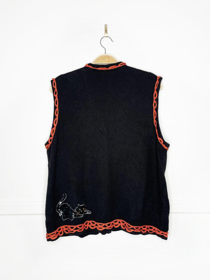 vintage studio treat ramie - cotton sequin black cat vest | halloween | designers originals - good market thrift store
