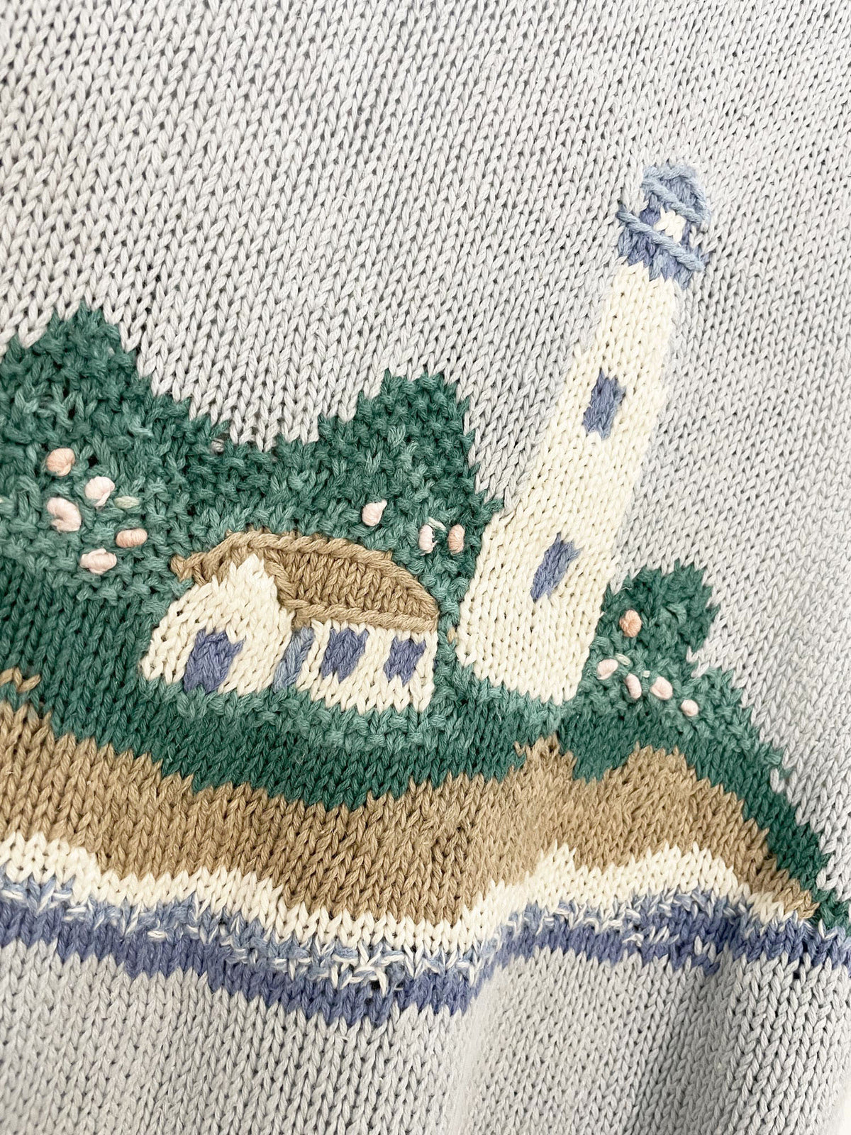 vintage northern isles ramie-blend hand-knit sailboat lighthouse vest