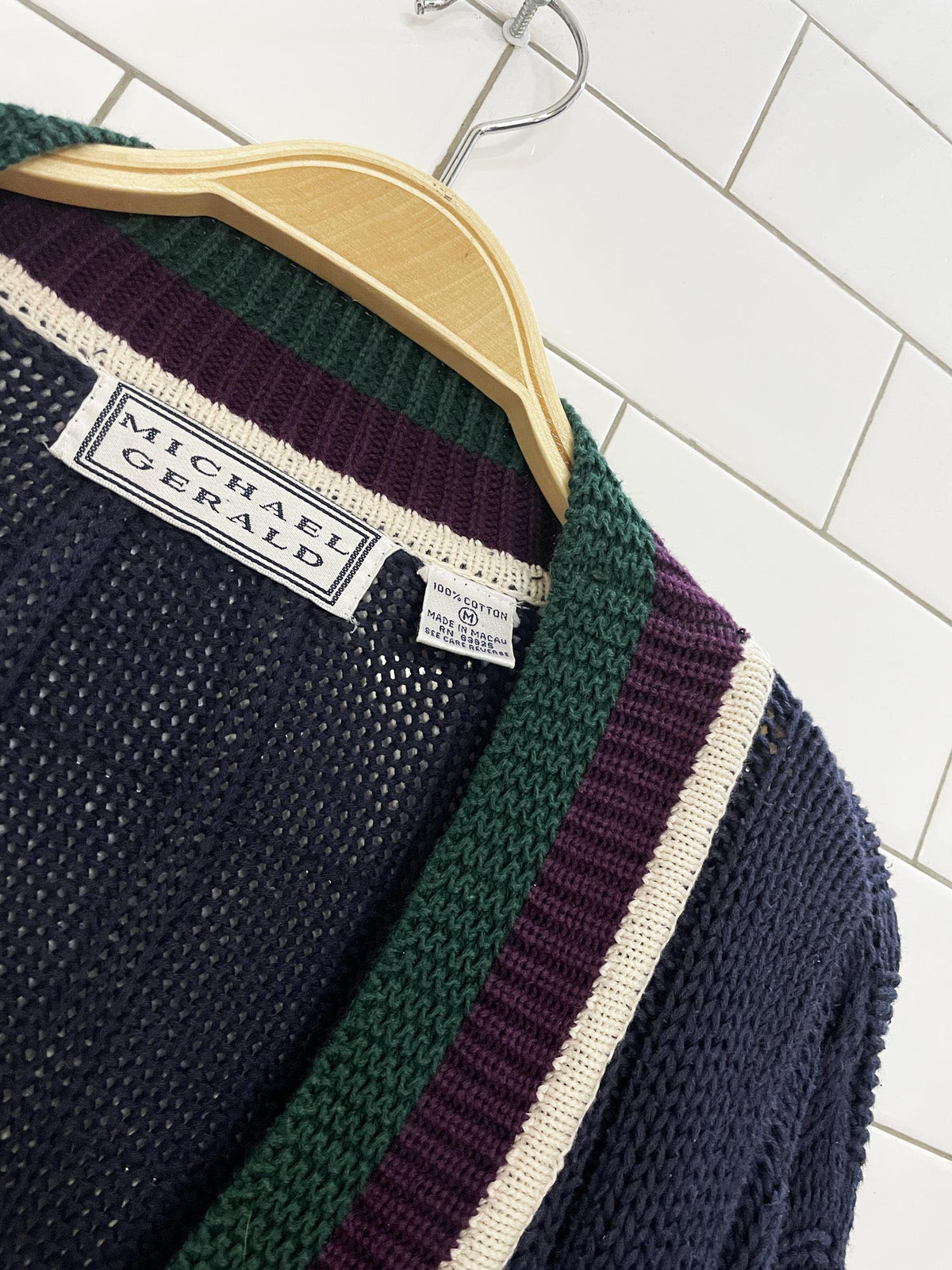 vintage michael gerald cable knit tennis prep v-neck sweater