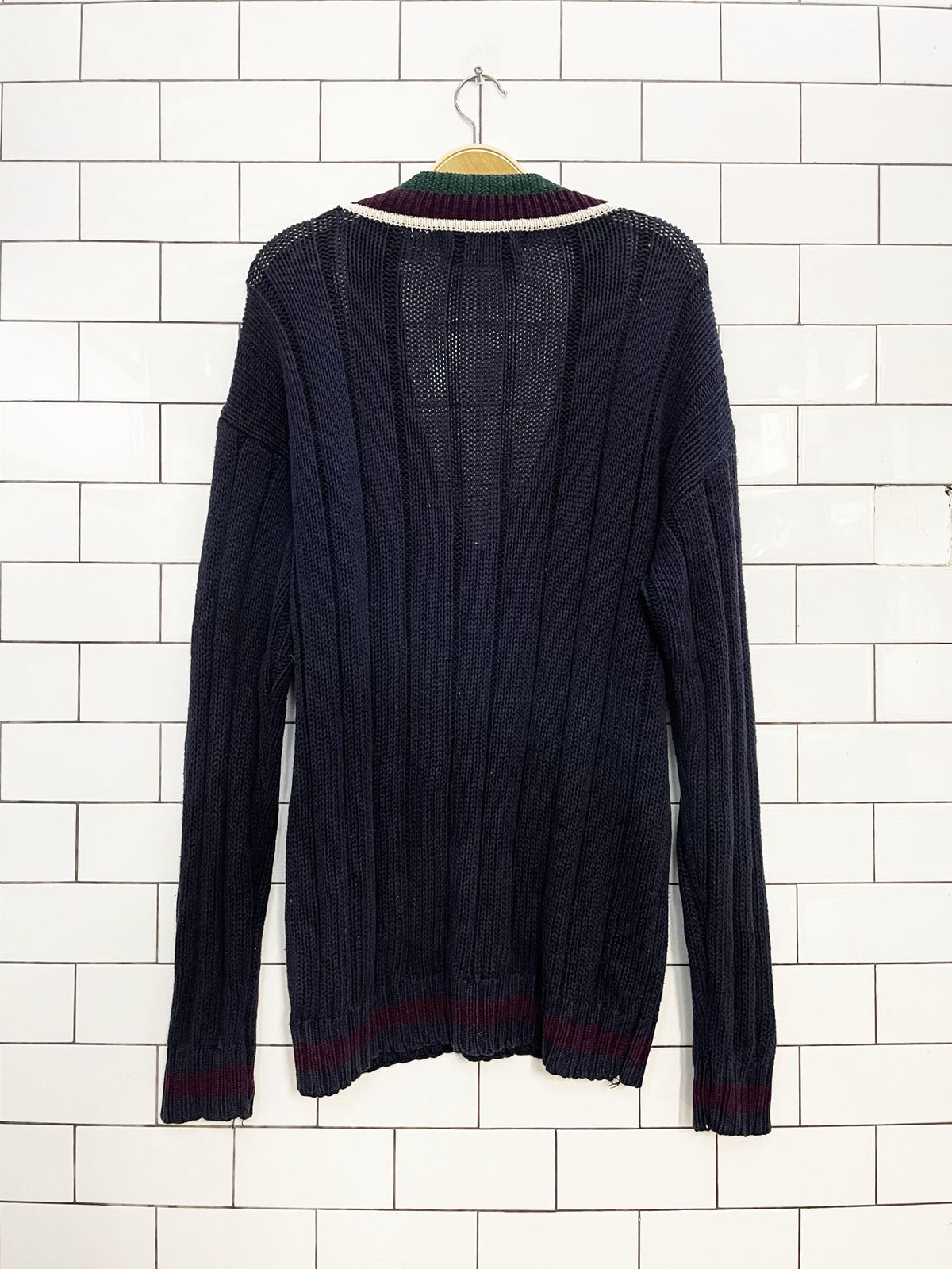 vintage michael gerald cable knit tennis prep v-neck sweater