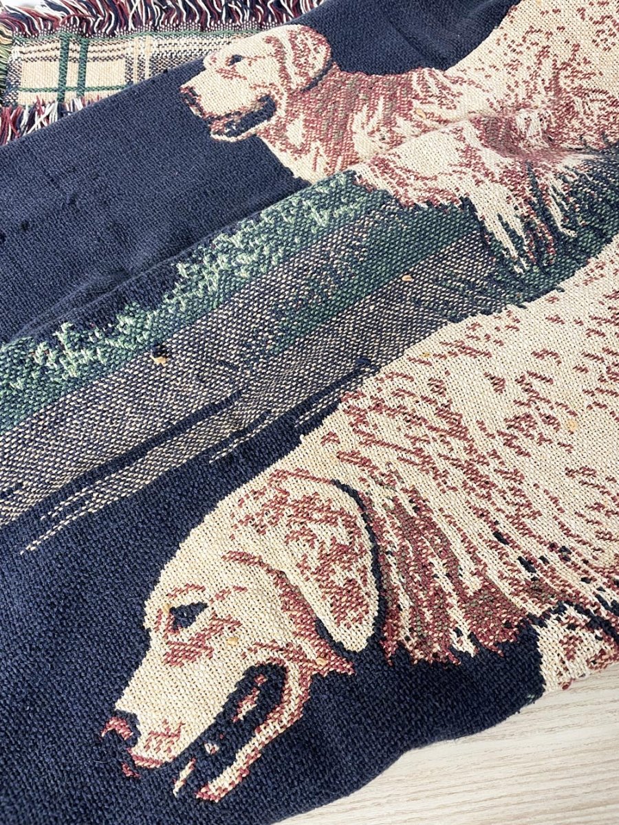 vintage 00s dogs + pheasants knit throw blanket - good market thrift store