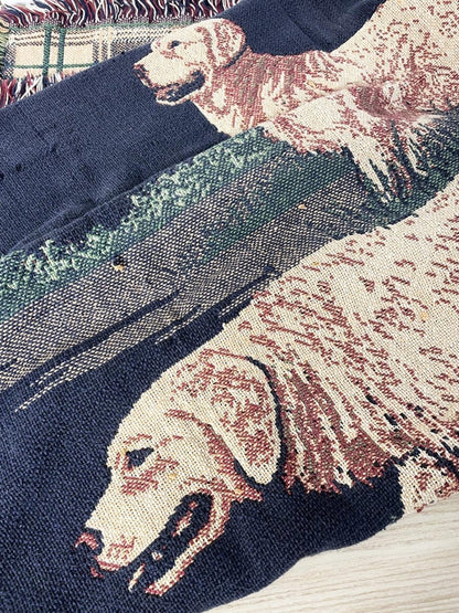 vintage 00s dogs + pheasants knit throw blanket - good market thrift store