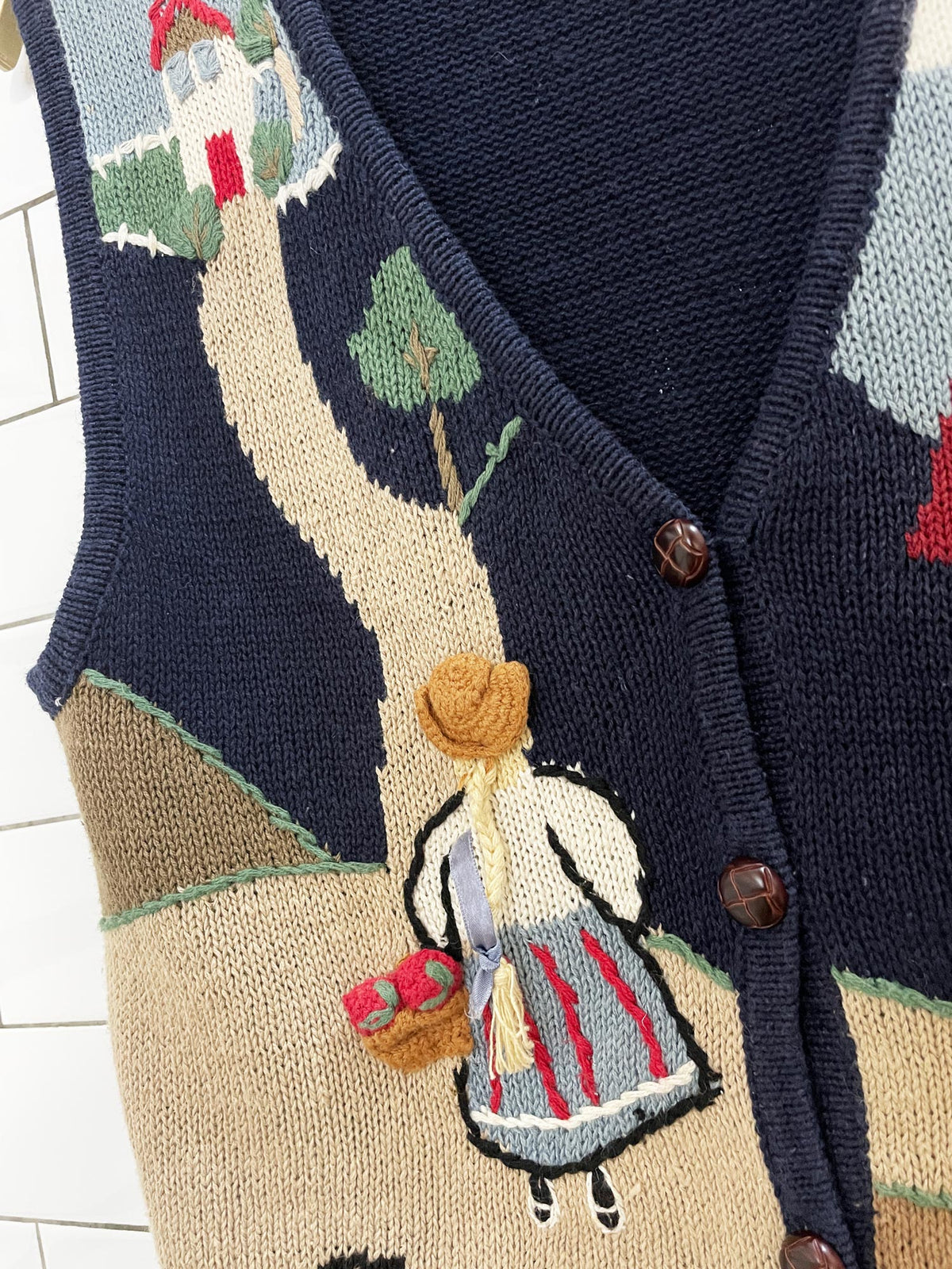 vintage capacity ramie-blend fall farmers market knit vest