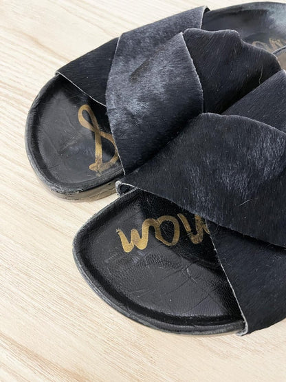 sam edelman adora calf hair criss cross leather sandal - good market thrift store