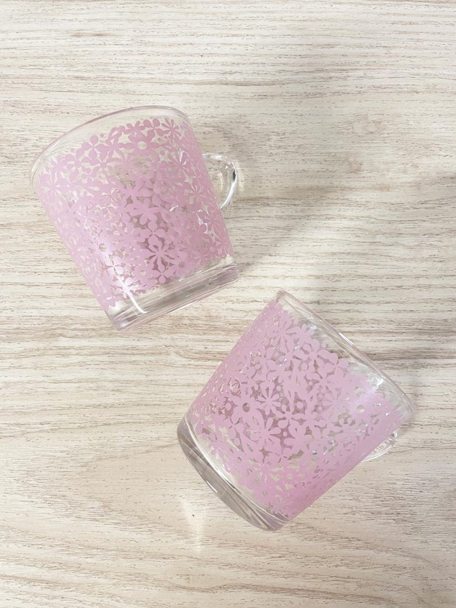 x2 vintage ikea godta pink flower clear mugs | made in France - good market thrift store