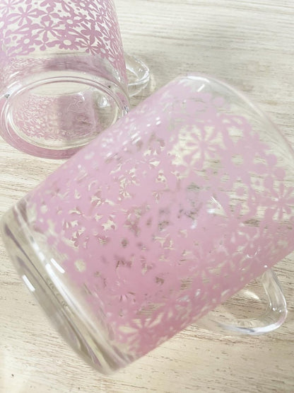 x2 vintage ikea godta pink flower clear mugs | made in France - good market thrift store