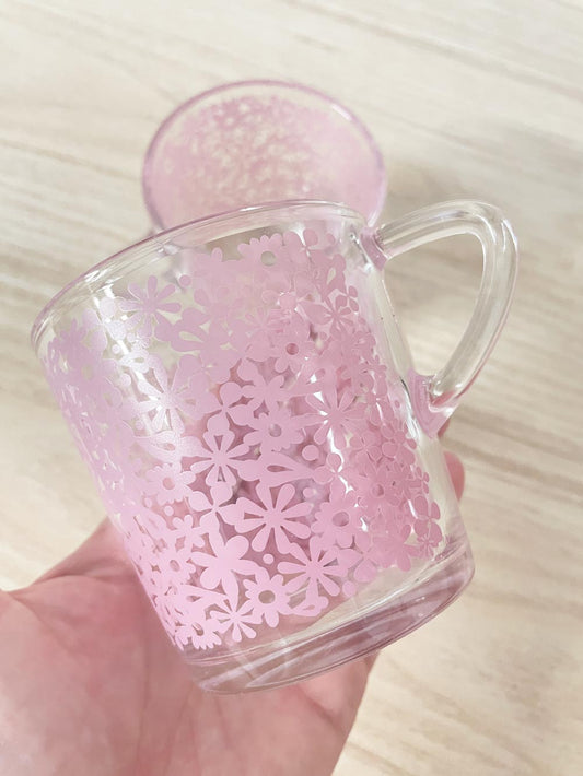 x2 vintage ikea godta pink flower clear mugs | made in France - good market thrift store