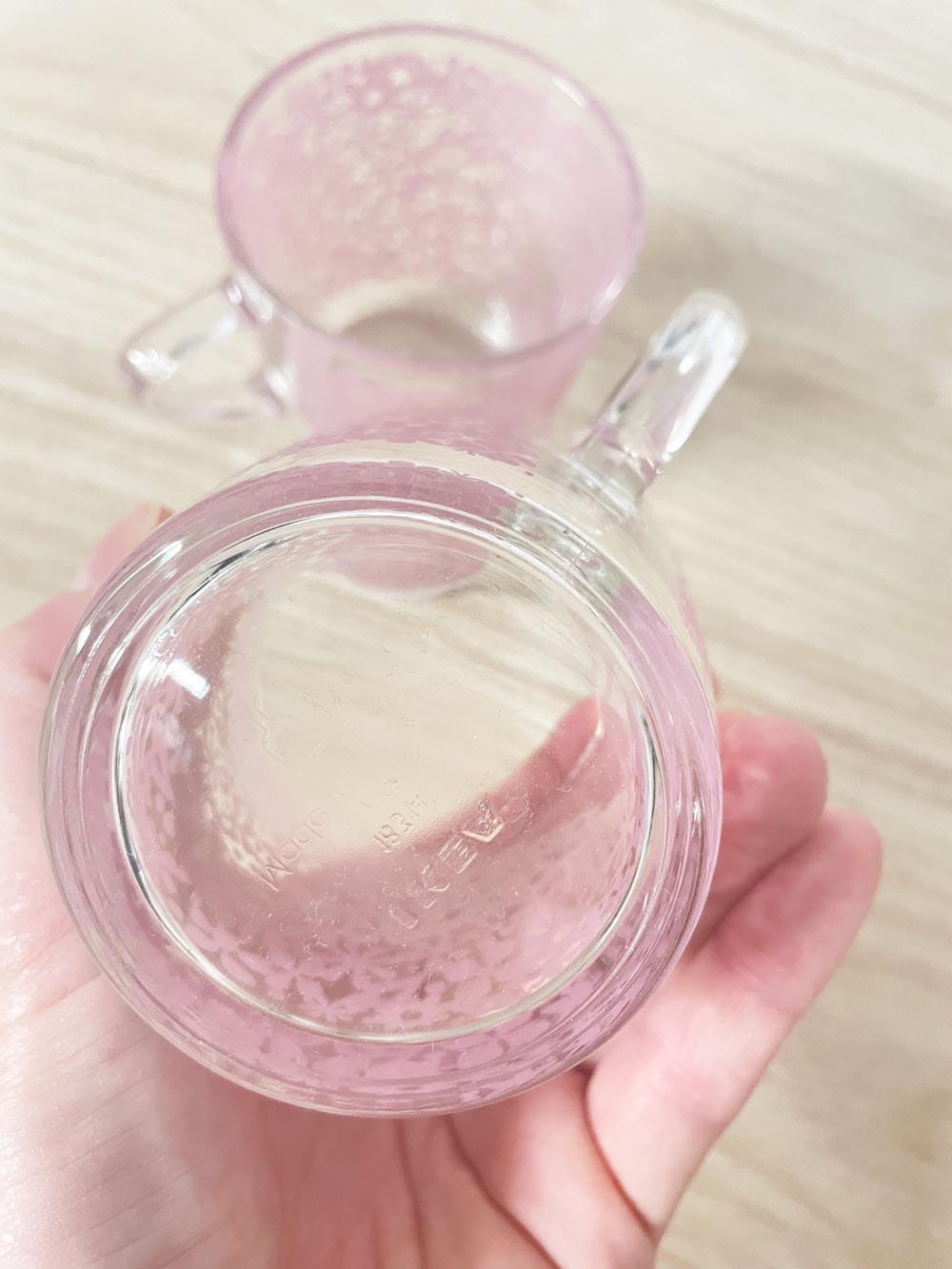 x2 vintage ikea godta pink flower clear mugs | made in France - good market thrift store