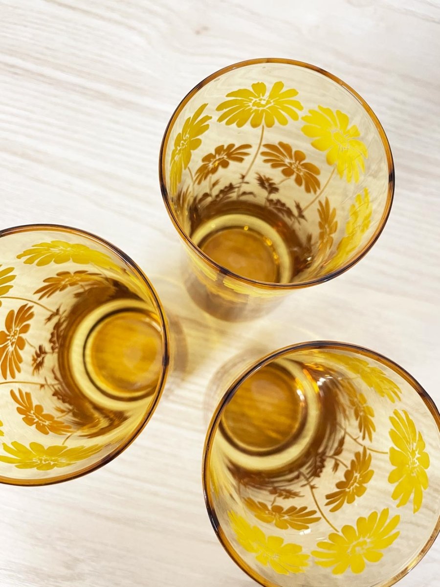 x3 vintage 70s libby amber daisy tumblers - good market thrift store