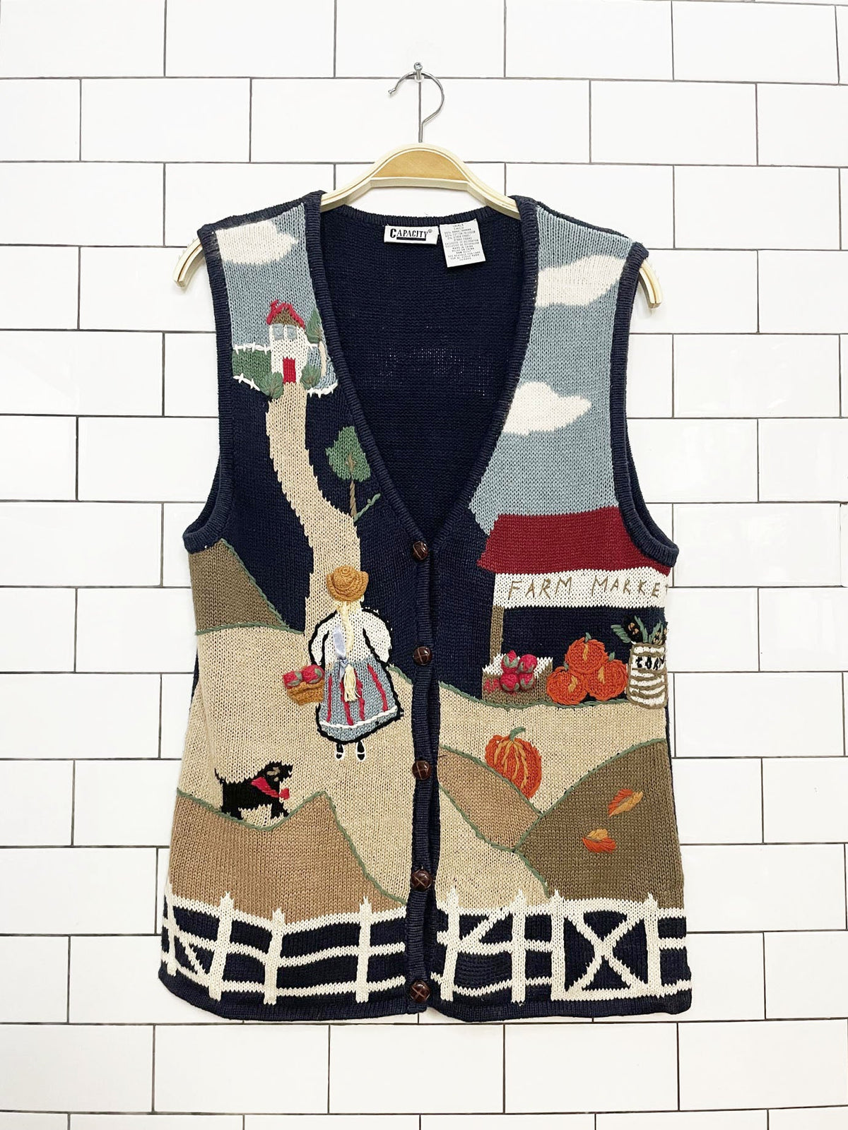 vintage capacity ramie-blend fall farmers market knit vest